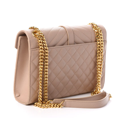 Saint Laurent Grain De Poudre Textured Mixed Matelasse Medium Triquilt Monogram Satchel Dark Beige 3 of 10