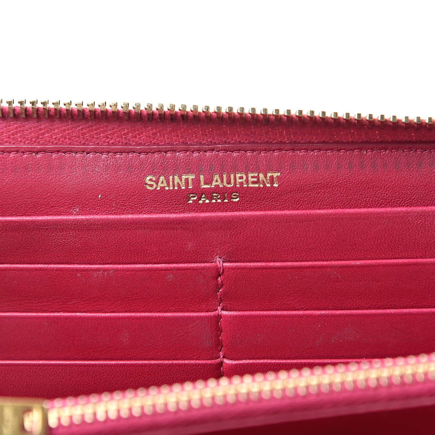 Saint Laurent Patent Grain De Poudre Classic Letters Zip Around Wallet Bubblegum 6 of 14