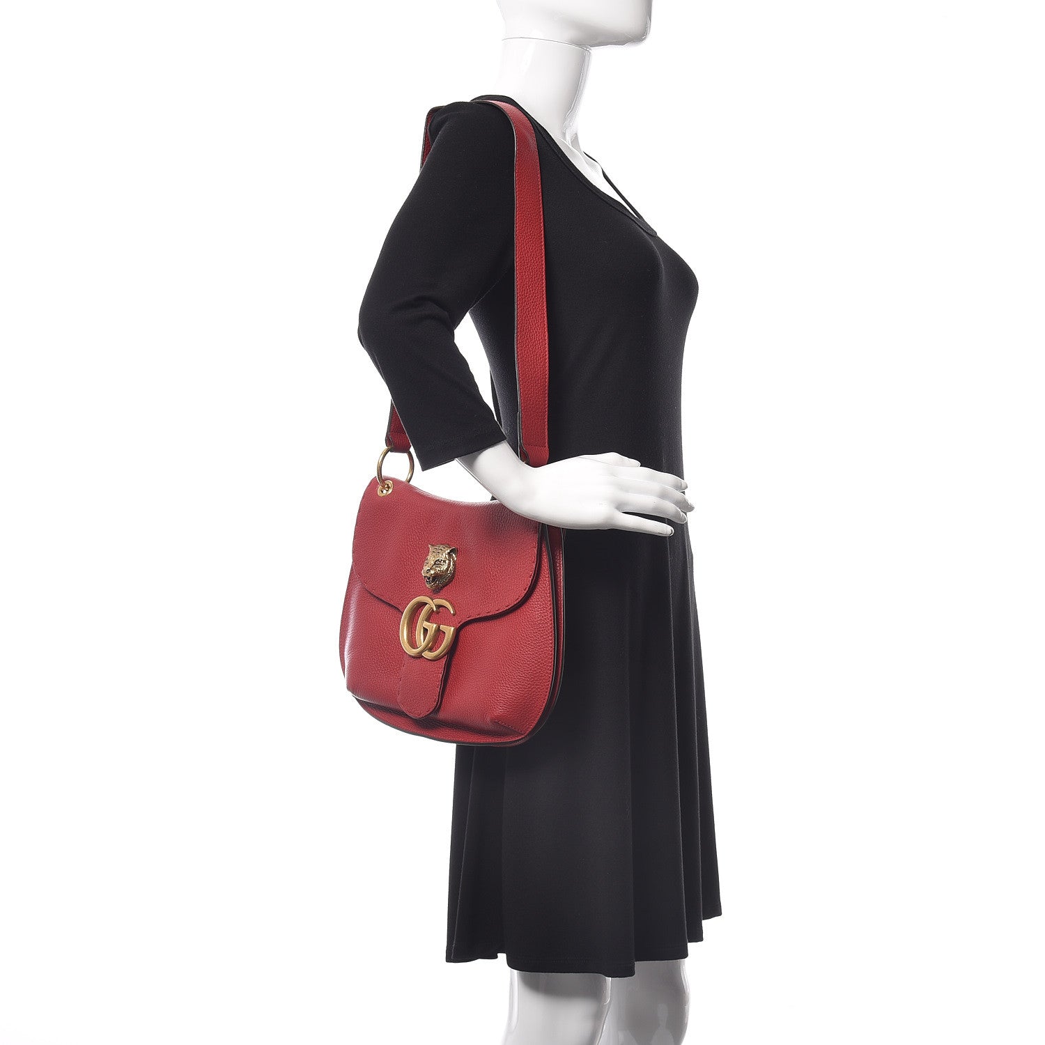 Gucci Cellarius Calfskin Feline GG Marmont Flap Shoulder Bag Vulcanic Red 2 of 14