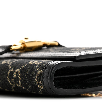 Gucci Jacquard Black Denim GG Monogram Textured Dollar Calfskin Jackie 1961 Chain Wallet Black Ivory 10 of 12