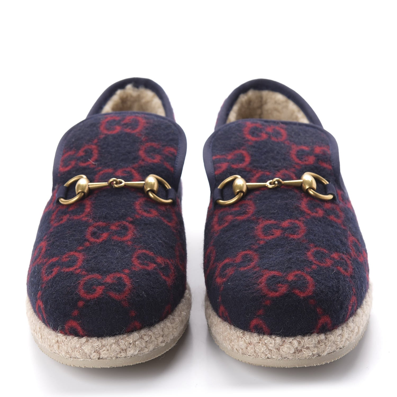 Gucci Covered Wool GG Monogram Womens Fria Horsebit Loafers 40.5 Blue Red Butterscotch 2 of 8