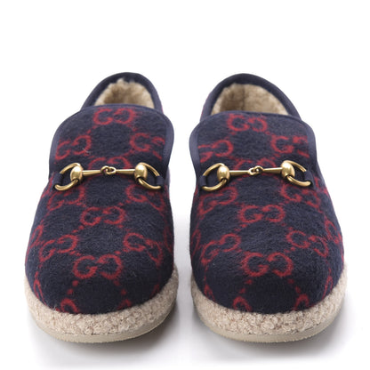 Gucci Covered Wool GG Monogram Womens Fria Horsebit Loafers 40.5 Blue Red Butterscotch 2 of 8