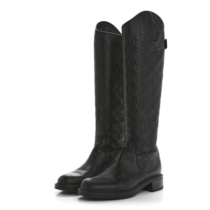 Gucci Guccissima Calfskin Miro Soft Knee High Riding Boots 35 Black 3 of 8