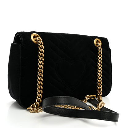 Gucci Velvet Matelasse Marquise Crystals Embroidered Small GG Marmont Shoulder Bag Black 2 of 9