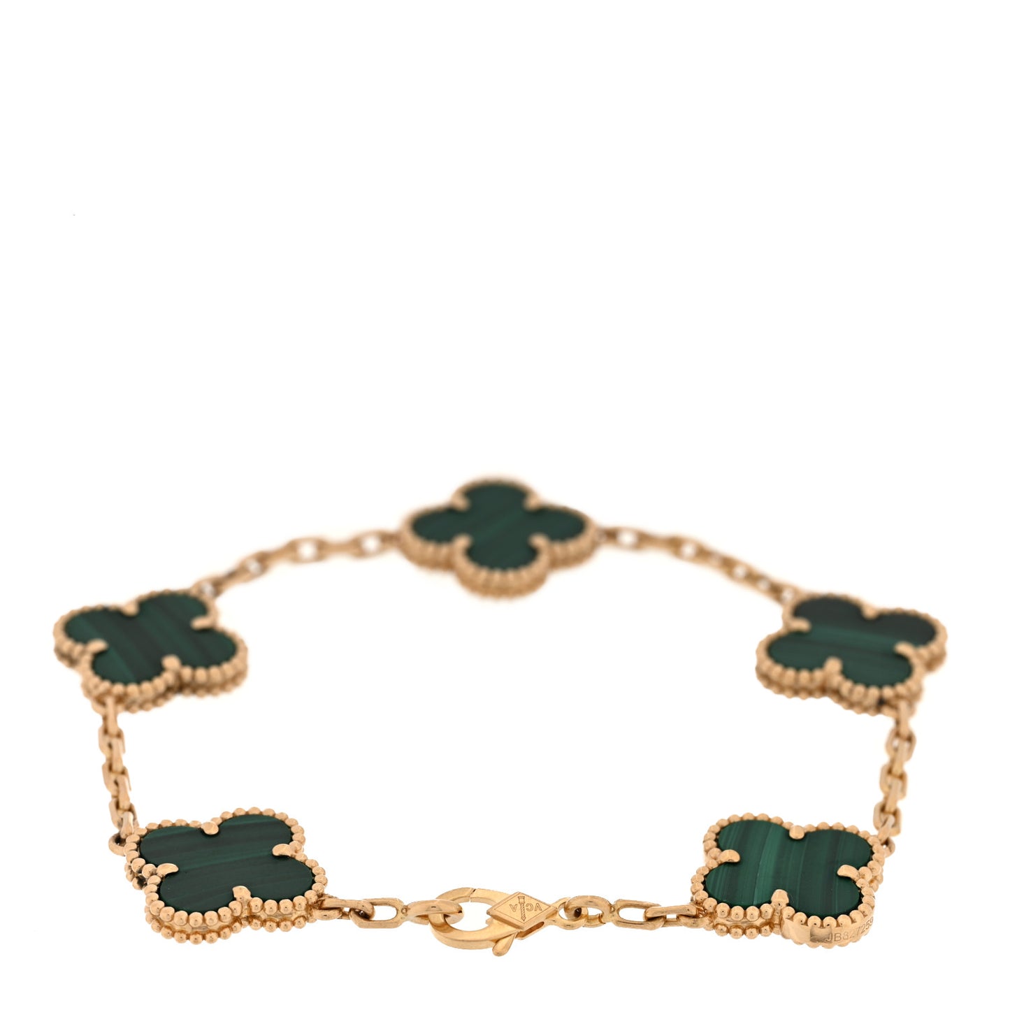 18K Yellow Gold Malachite 5 Motifs Vintage Alhambra Bracelet