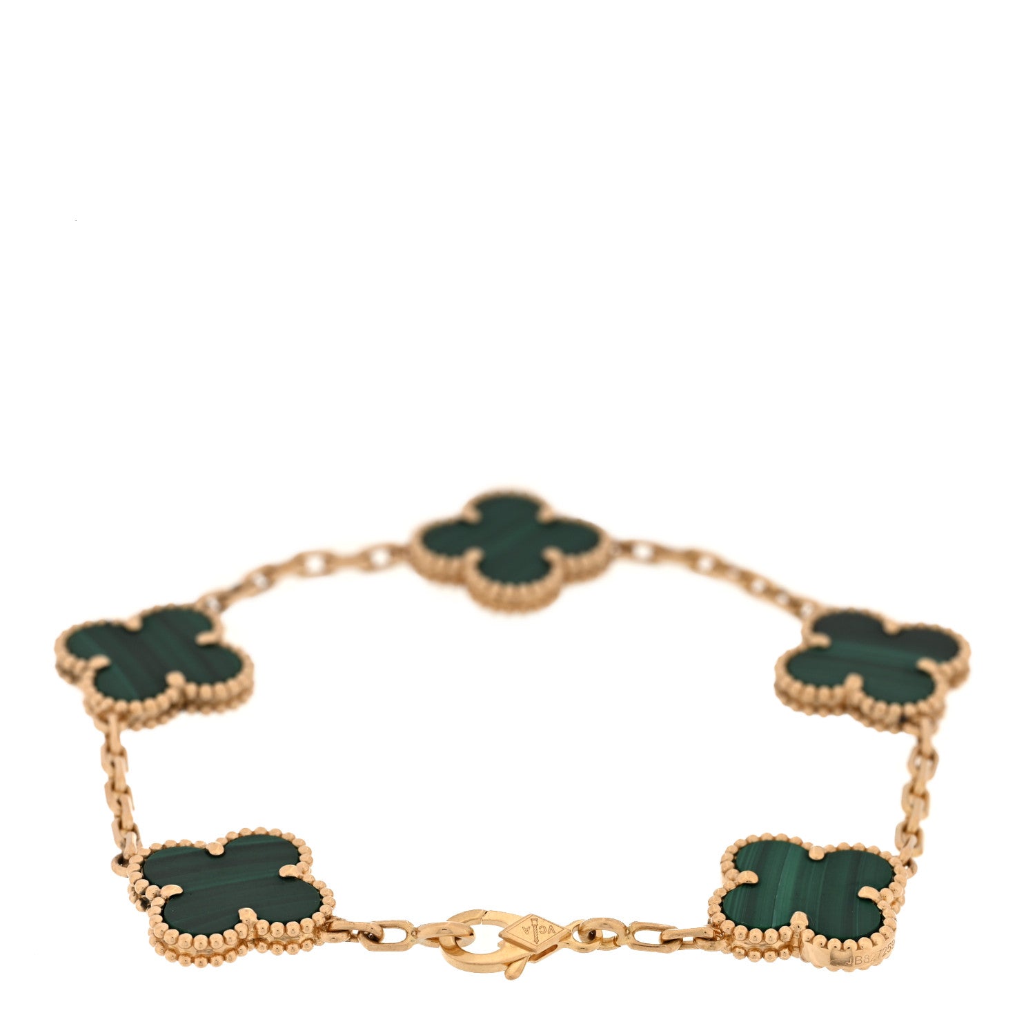 Van Cleef & Arpels 18K Yellow Gold Malachite 5 Motifs Vintage Alhambra Bracelet 2 of 3