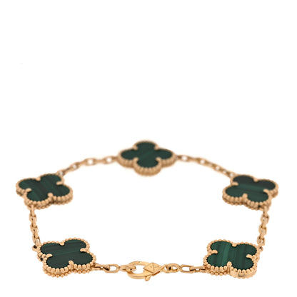 Van Cleef & Arpels 18K Yellow Gold Malachite 5 Motifs Vintage Alhambra Bracelet 2 of 3