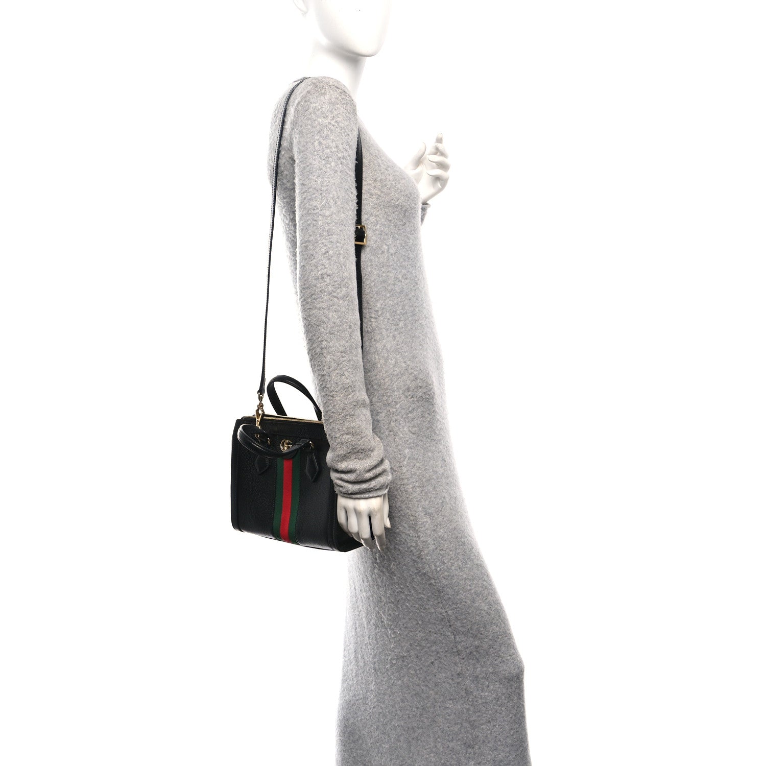 Gucci Textured Calfskin Web Small Ophidia Tote Bag Black 2 of 10