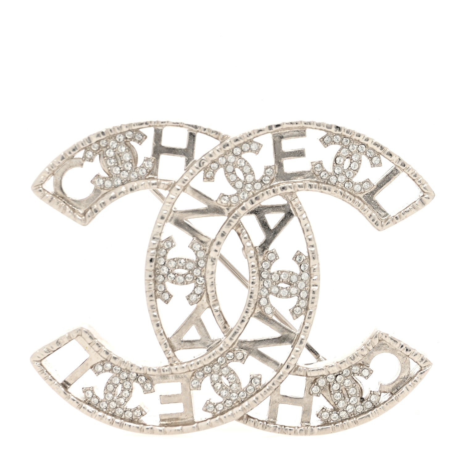 Chanel Crystal CC Brooch Silver 1 of 4