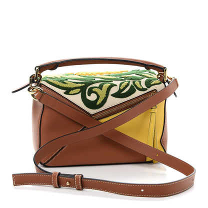 Loewe Calfskin Embroidered Floral Small Puzzle Bag Tan Yellow 3 of 8
