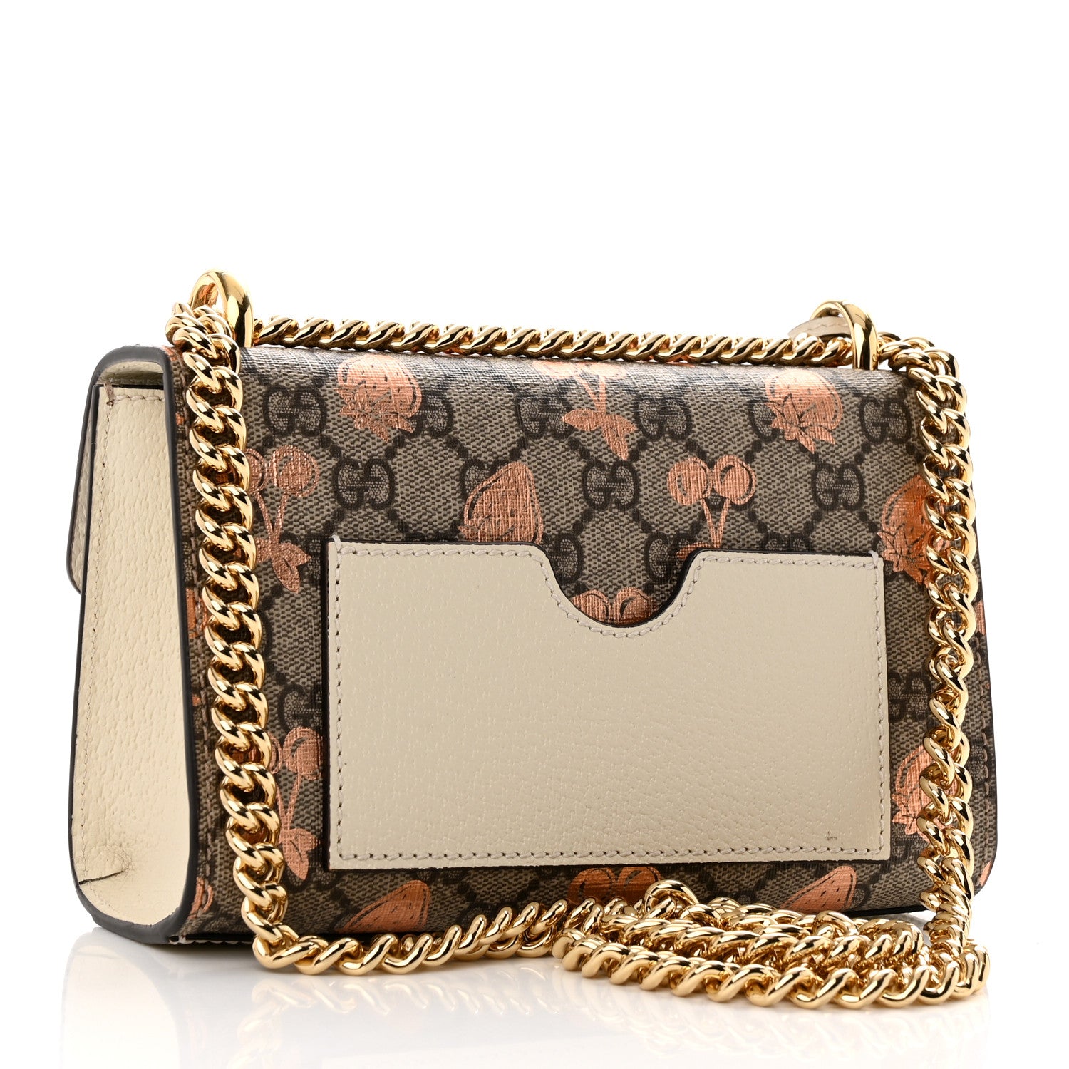 Gucci GG Supreme Monogram Berry Textured Dollar Calfskin Small Padlock Shoulder Bag Beige Ebony Light Copper Mystic White 3 of 9