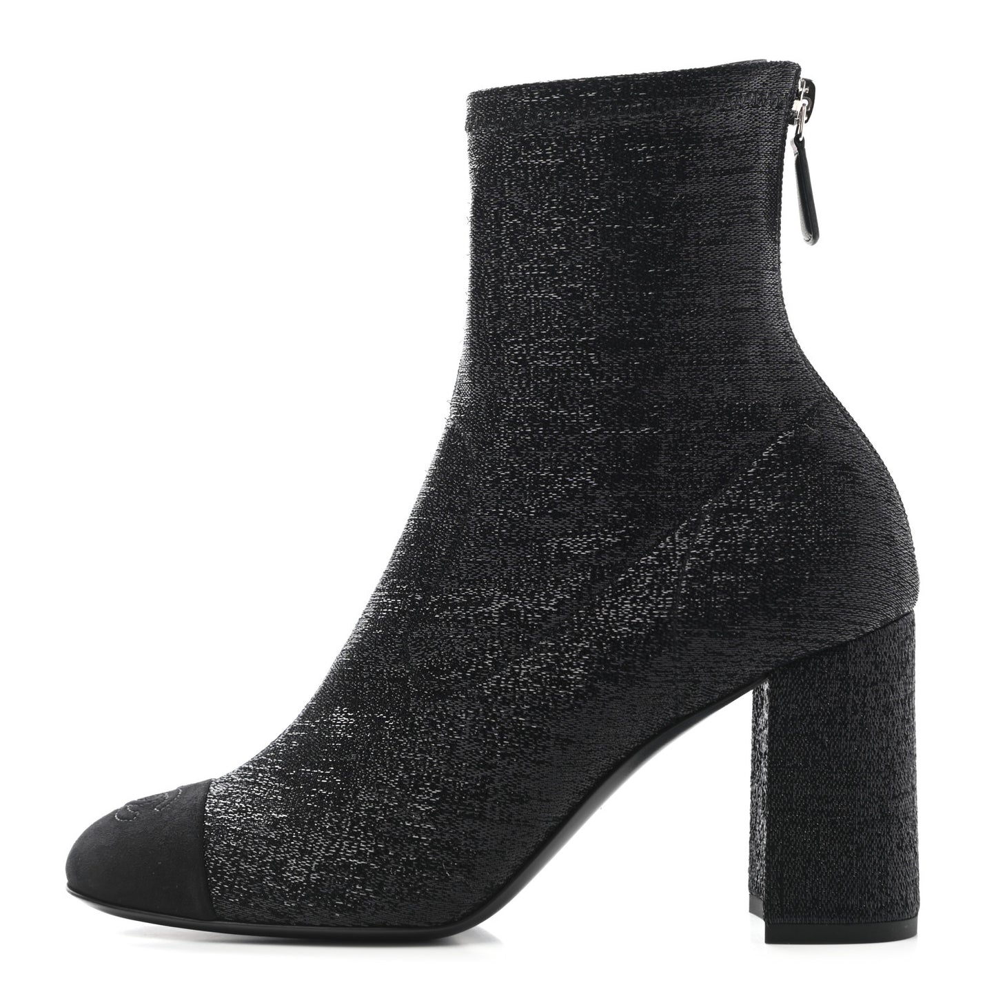 Fabric Suede Kidskin CC Cap Toe Short Boots 38.5 Black