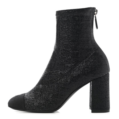 Chanel Fabric Suede Kidskin CC Cap Toe Short Boots 38.5 Black 1 of 8