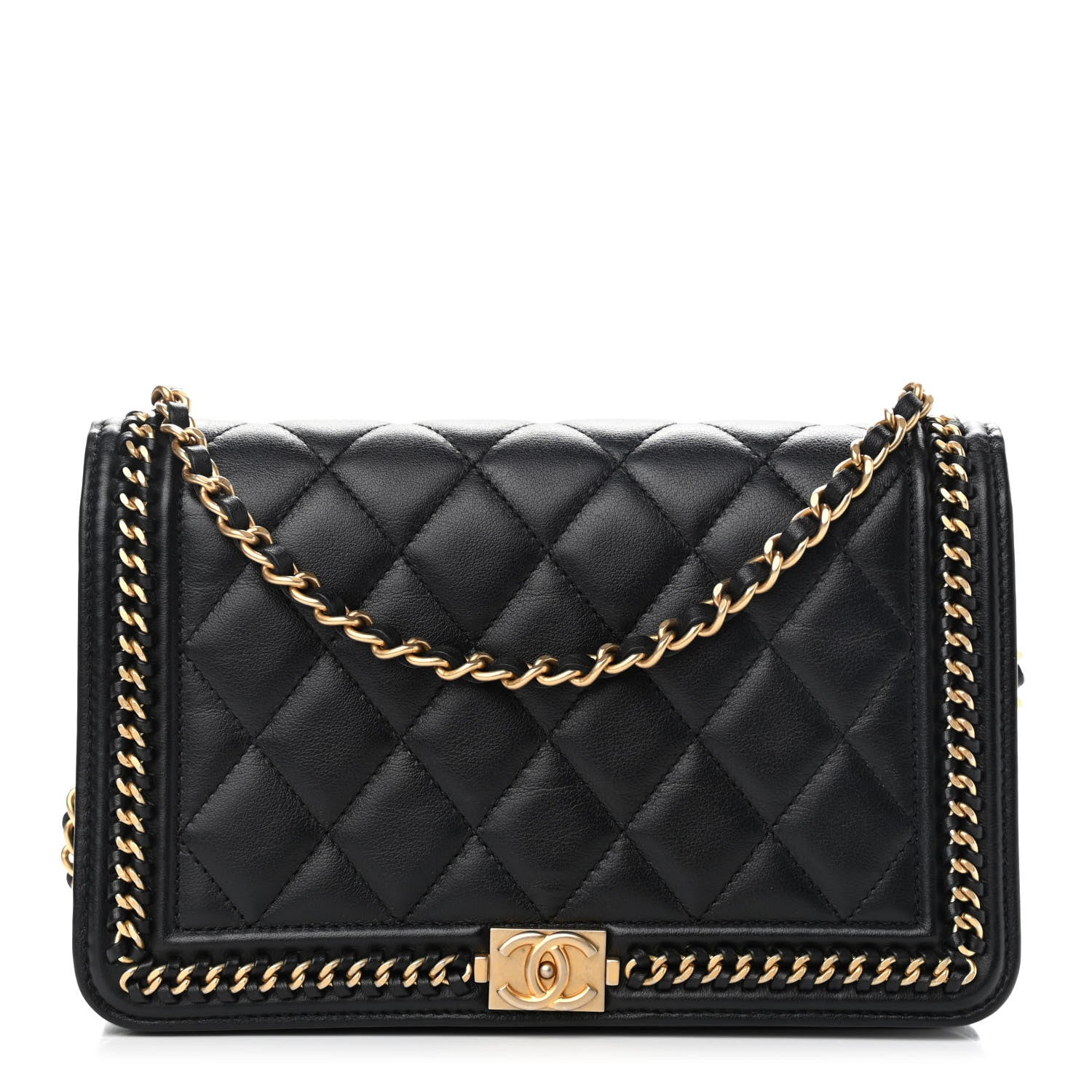 Chanel Calfskin Quilted Chain Around Boy Wallet On Chain WOC Black 1 of 11