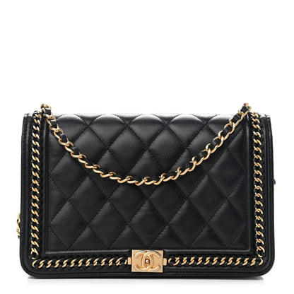 Chanel Calfskin Quilted Chain Around Boy Wallet On Chain WOC Black 1 of 11
