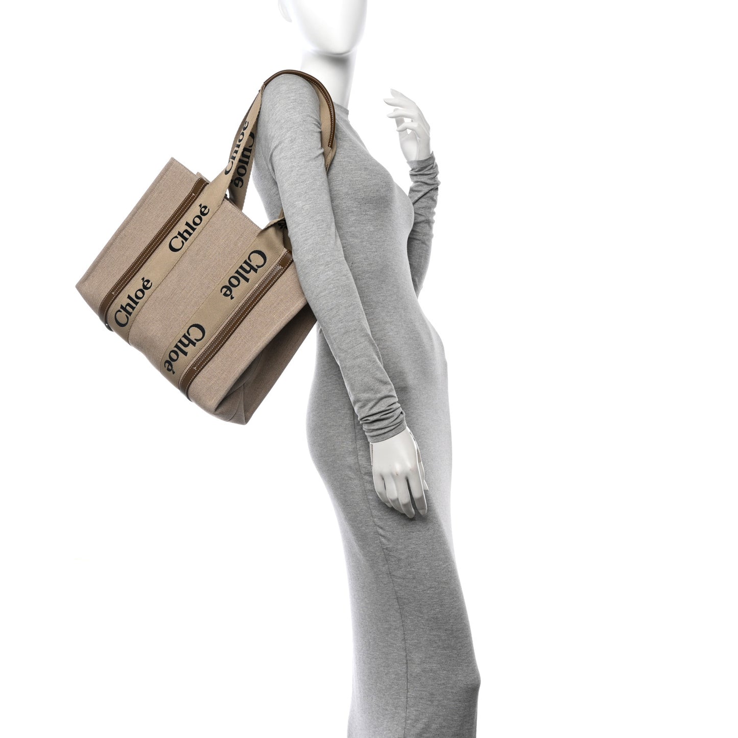 Linen Calfskin Medium Woody Ribbon Tote Bronze Brown