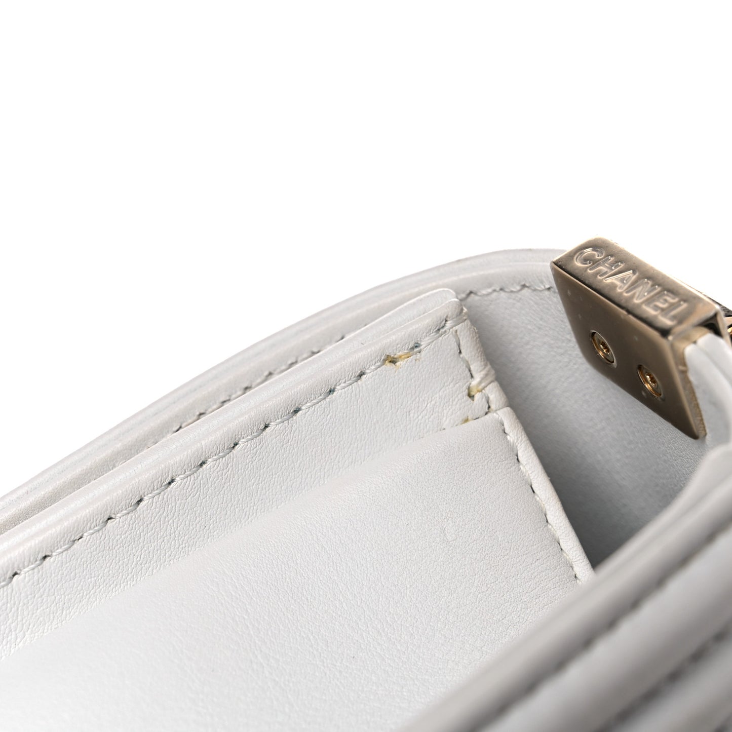 Calfskin Quilted Small Boy Flap White