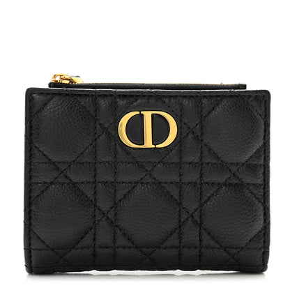 Christian Dior Grained Calfskin Supple Cannage Caro Dahlia Wallet Black 1 of 11