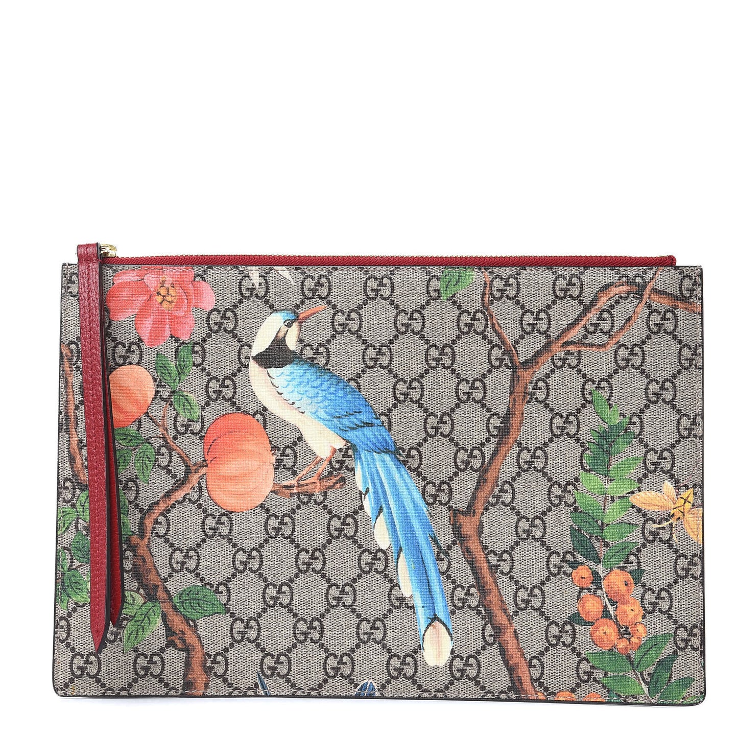 GG Supreme Monogram Tian Large Zip Pouch Beige Multicolor Red
