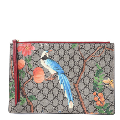 Gucci GG Supreme Monogram Tian Large Zip Pouch Beige Multicolor Red 1 of 8