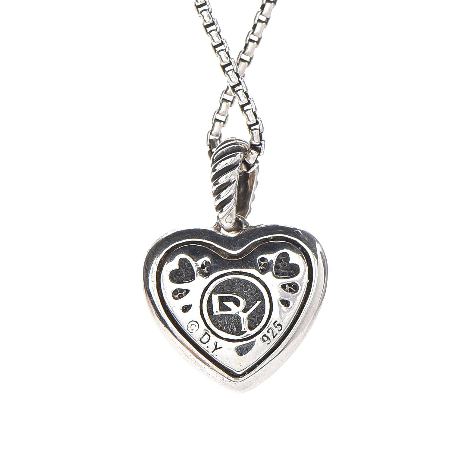 David Yurman Sterling Silver Diamond Cable Heart Pendant Necklace 5 of 7