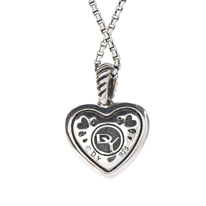 David Yurman Sterling Silver Diamond Cable Heart Pendant Necklace 5 of 7