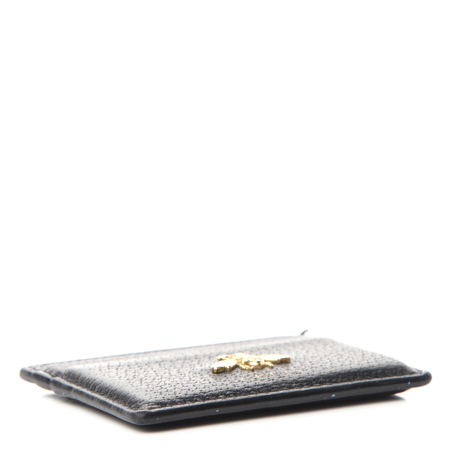 Pebbled Calfskin Animalier Card Holder Black