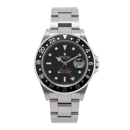 Rolex Stainless Steel 40mm Oyster Perpetual Date GMT Master II Watch Black 16710 1 of 5
