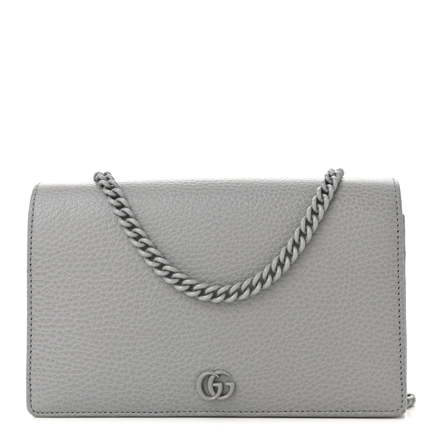 Dollar Calfskin Enamel Monochrome Mini GG Marmont Chain Wallet Deep Grey