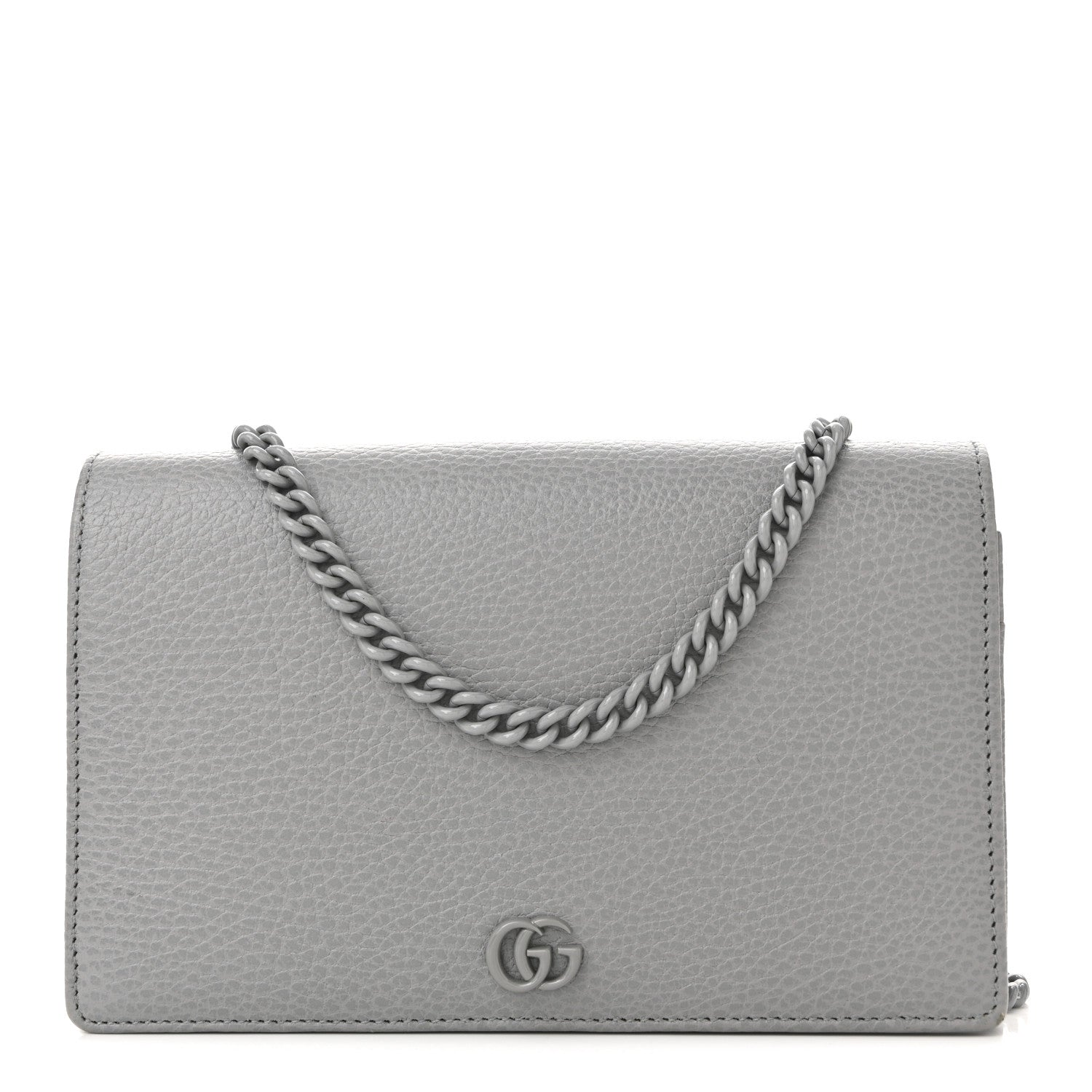 Gucci Dollar Calfskin Enamel Monochrome Mini GG Marmont Chain Wallet Deep Grey 1 of 10