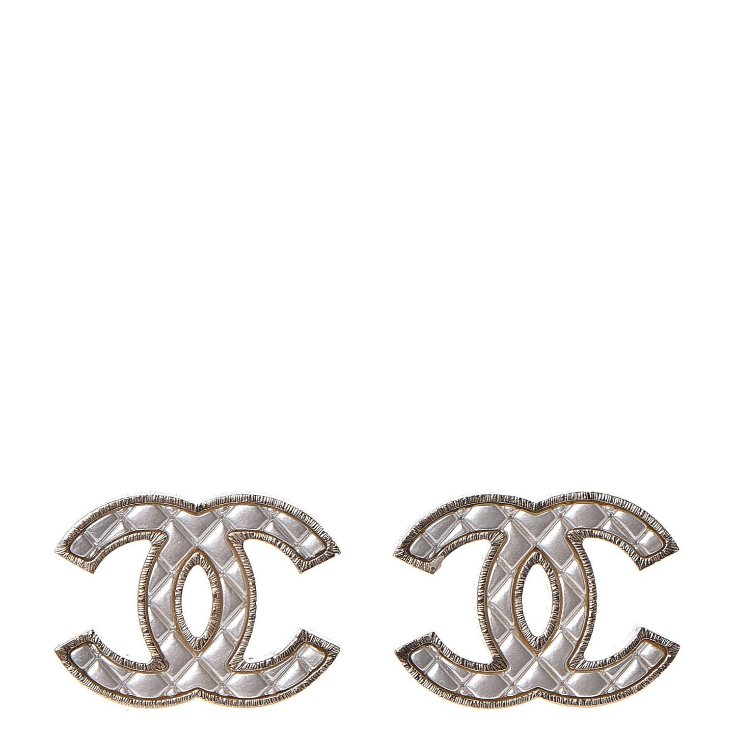 Metal Quilted CC Earrings Gold White