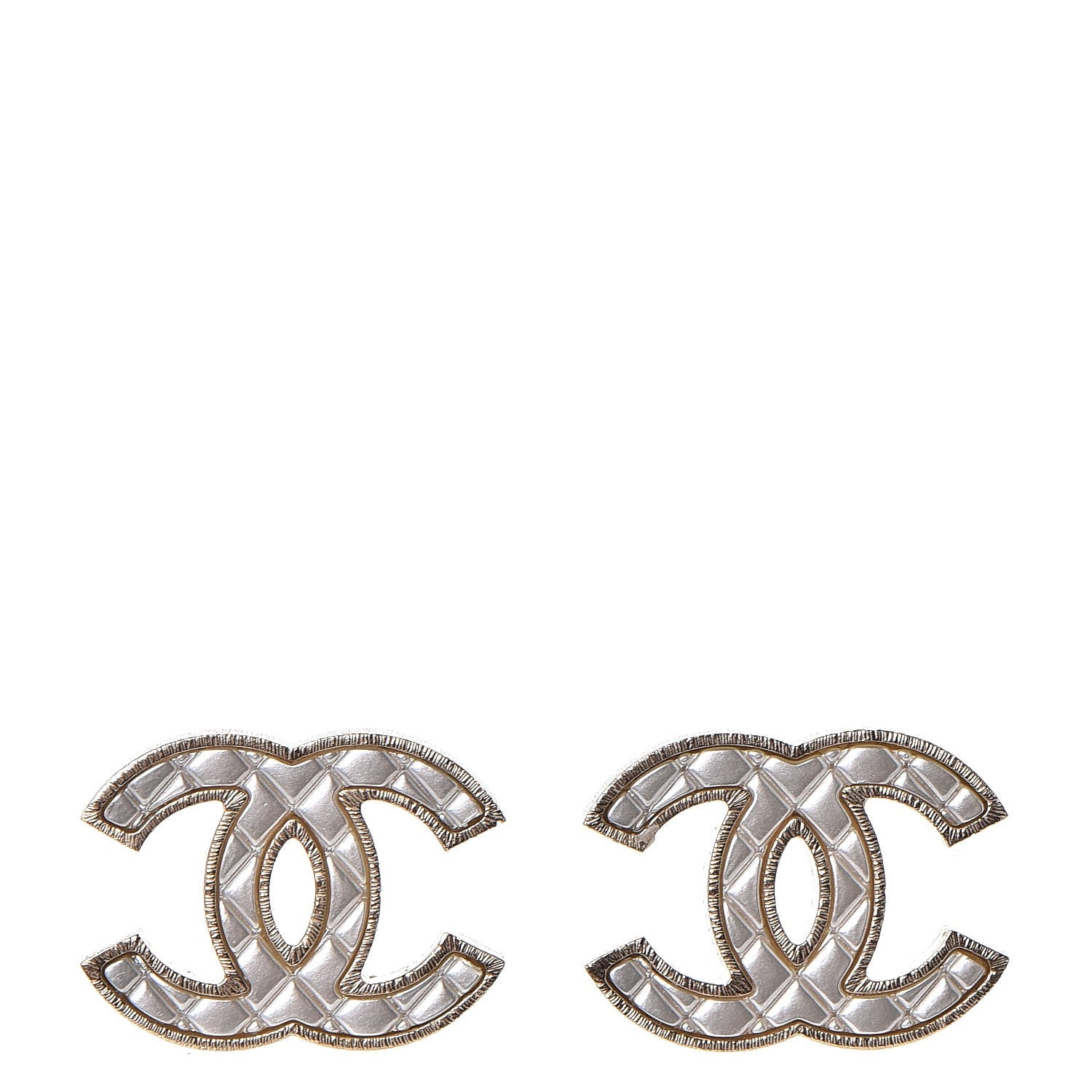 Chanel Metal Quilted CC Earrings Gold White 1 of 6