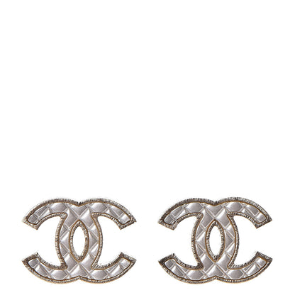 Chanel Metal Quilted CC Earrings Gold White 1 of 6