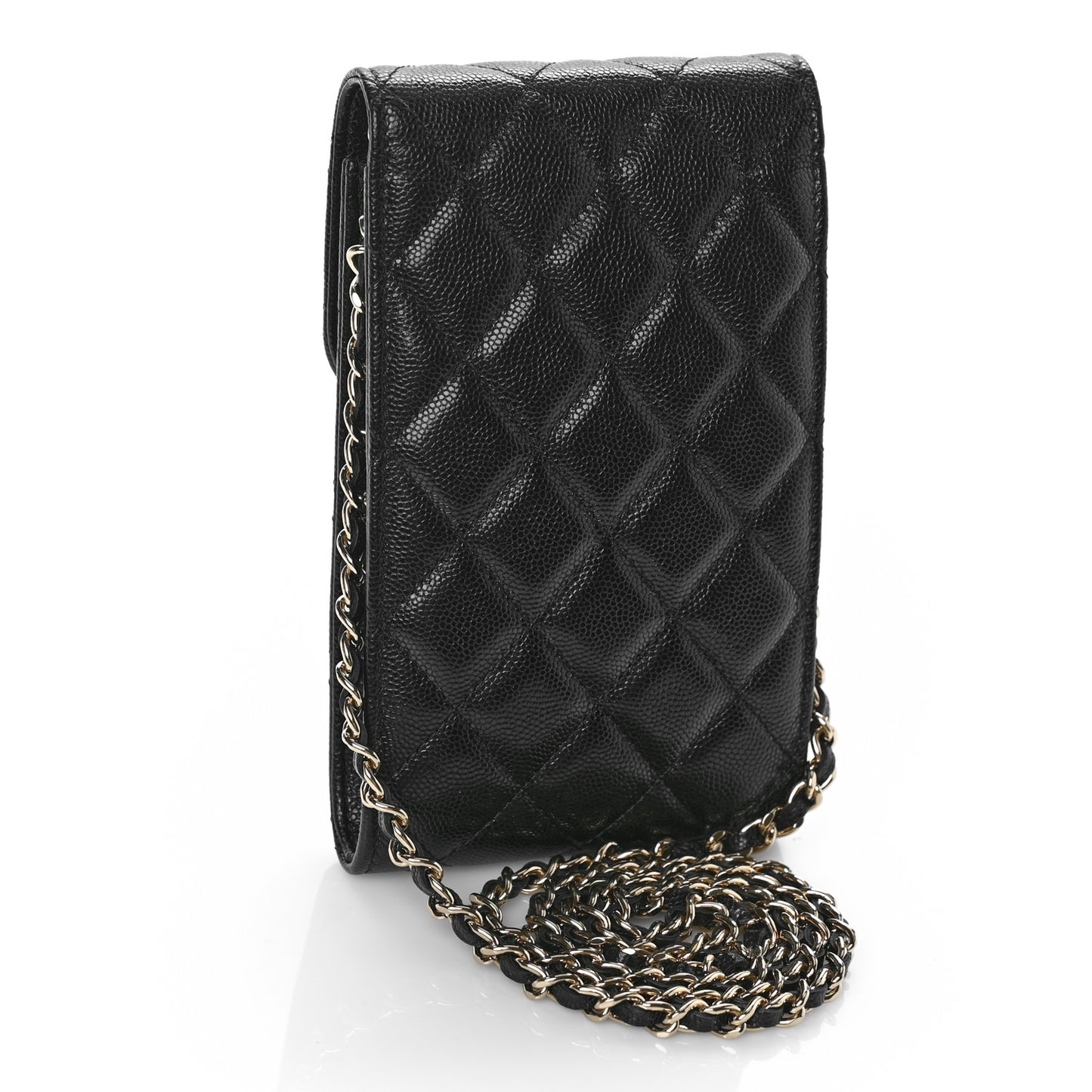 Caviar Quilted Crystal CC Airpods Pro and Phone Case With Chain Black
