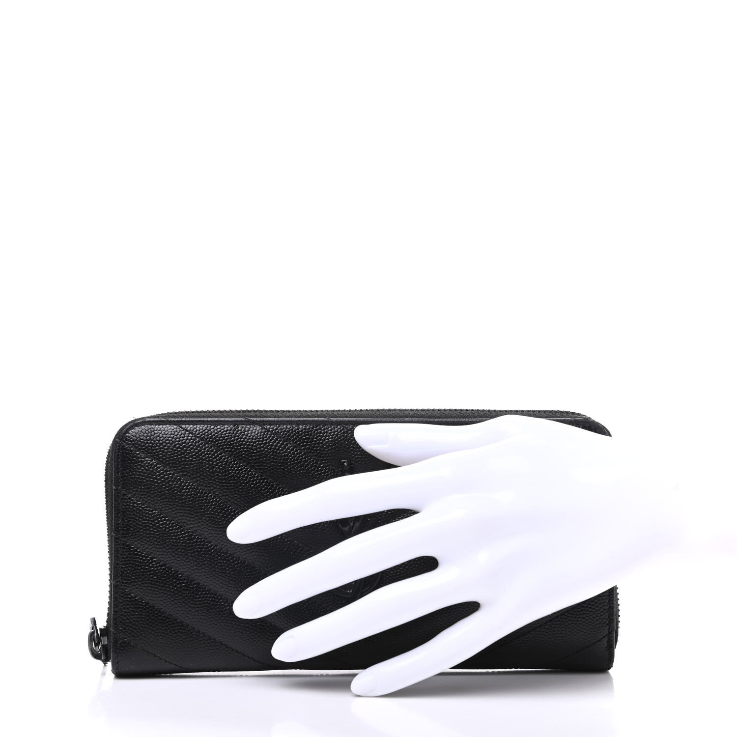 Saint Laurent Grain De Poudre Matelasse Chevron Monogram Zip Around Wallet Black 2 of 9