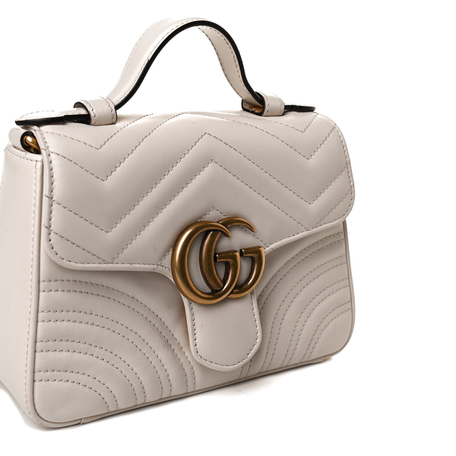 Gucci Calfskin Matelasse Mini GG Marmont Top Handle Shoulder Bag White 15 of 17