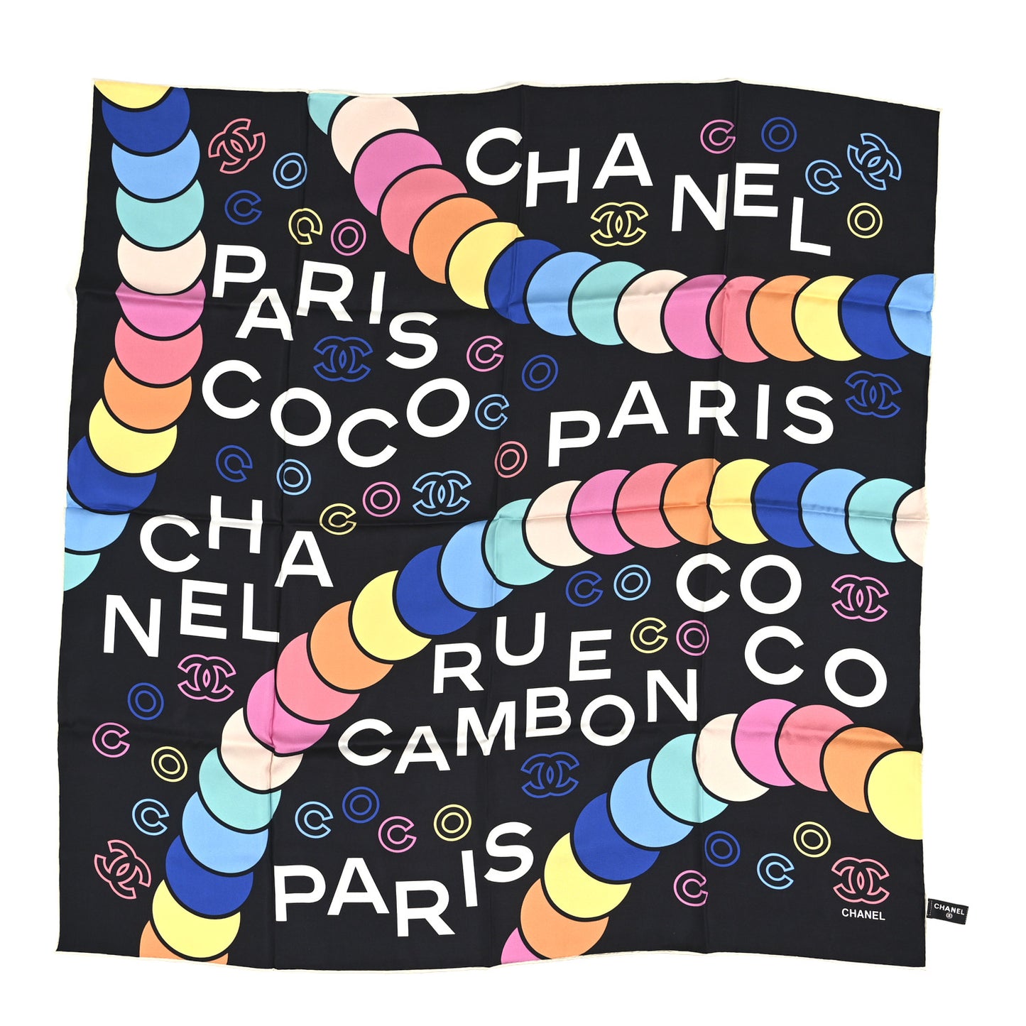 Silk Rue Cambon Print CC Square Scarf Black Multicolor