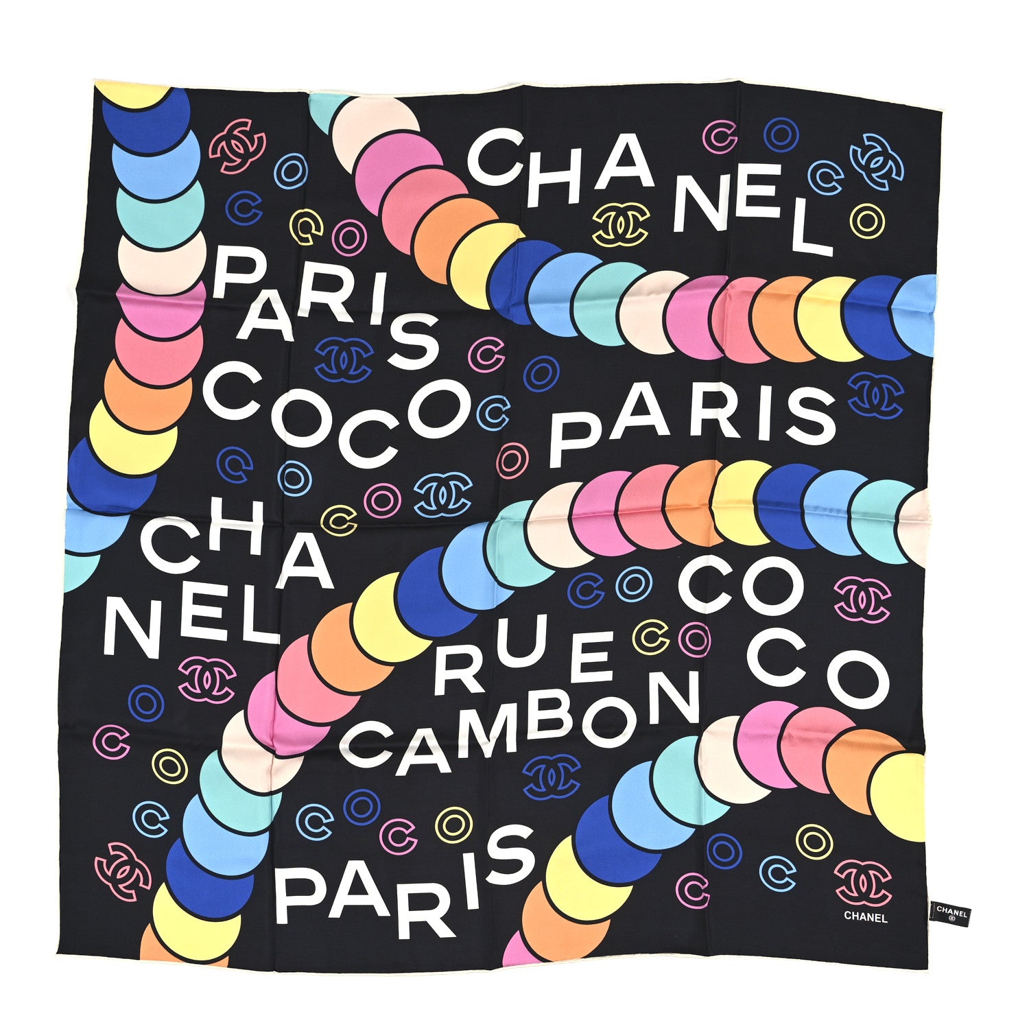 Chanel Silk Rue Cambon Print CC Square Scarf Black Multicolor 1 of 4