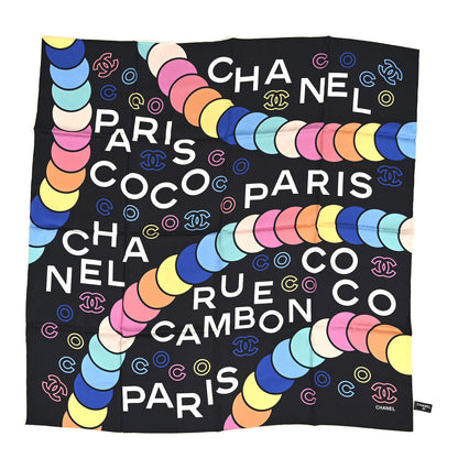Chanel Silk Rue Cambon Print CC Square Scarf Black Multicolor 1 of 4