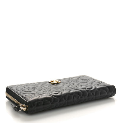 Chanel Caviar Camellia Embossed Large Zip Around Gusset Wallet Black 4 of 10