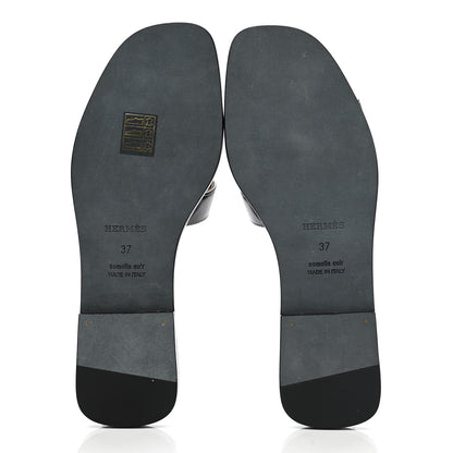 Hermes Box Calfskin Oran Sandals 37 Black 5 of 10