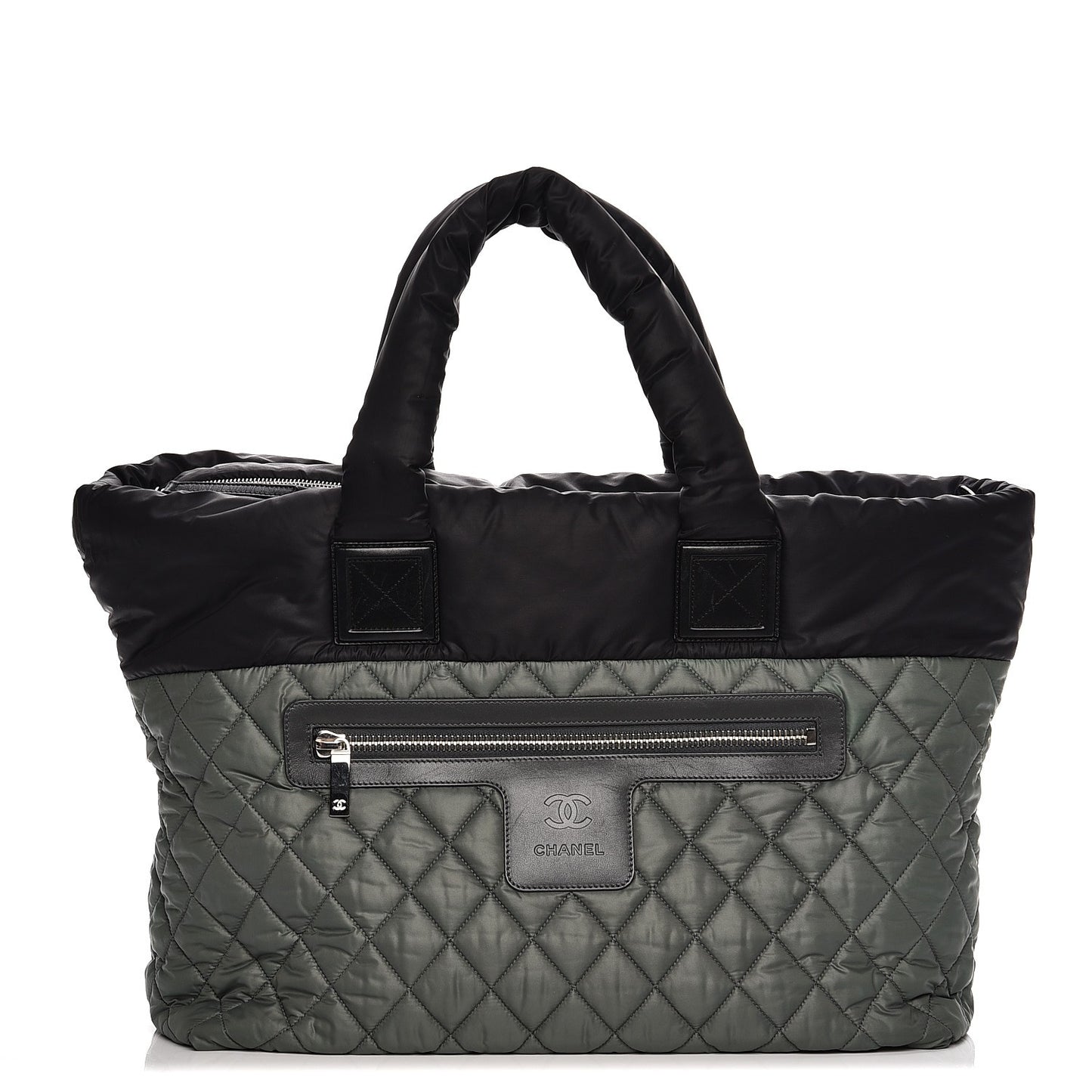 Nylon Quilted Large Coco Cocoon Tote Black Green