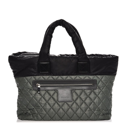 Chanel Nylon Quilted Large Coco Cocoon Tote Black Green 1 of 7