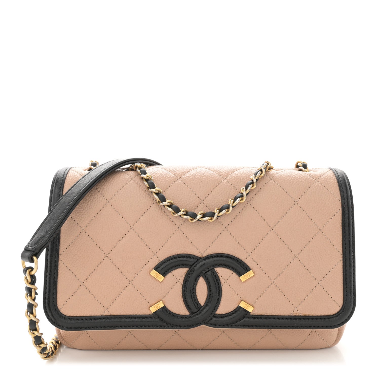 Chanel Caviar Quilted Small CC Filigree Flap Beige Black 1 of 11