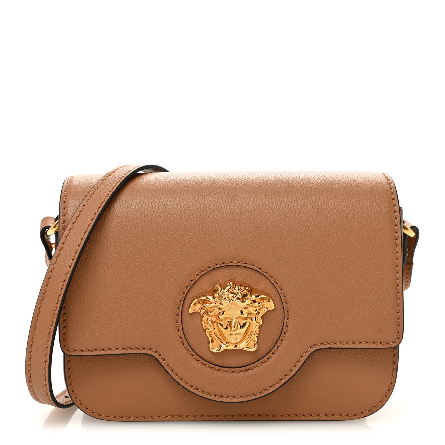 Versace Grained Calfskin La Medusa Flap Shoulder Bag Brown 1 of 11