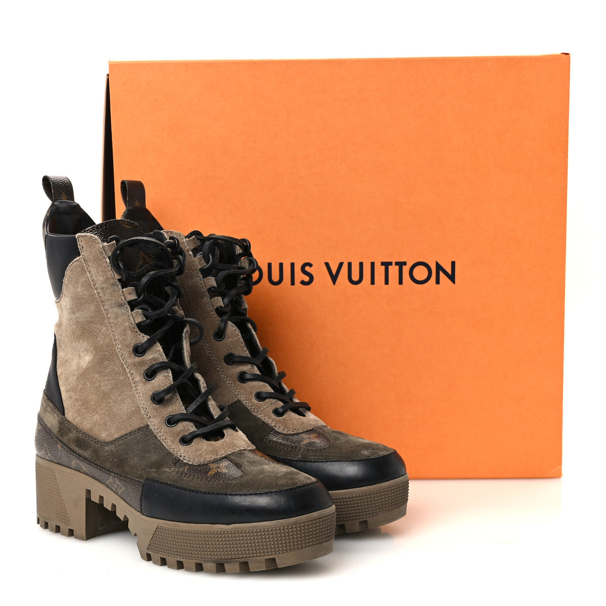Louis Vuitton Suede Calfskin Monogram Laureate Platform Desert Boots 39.5 Taupe 10 of 10