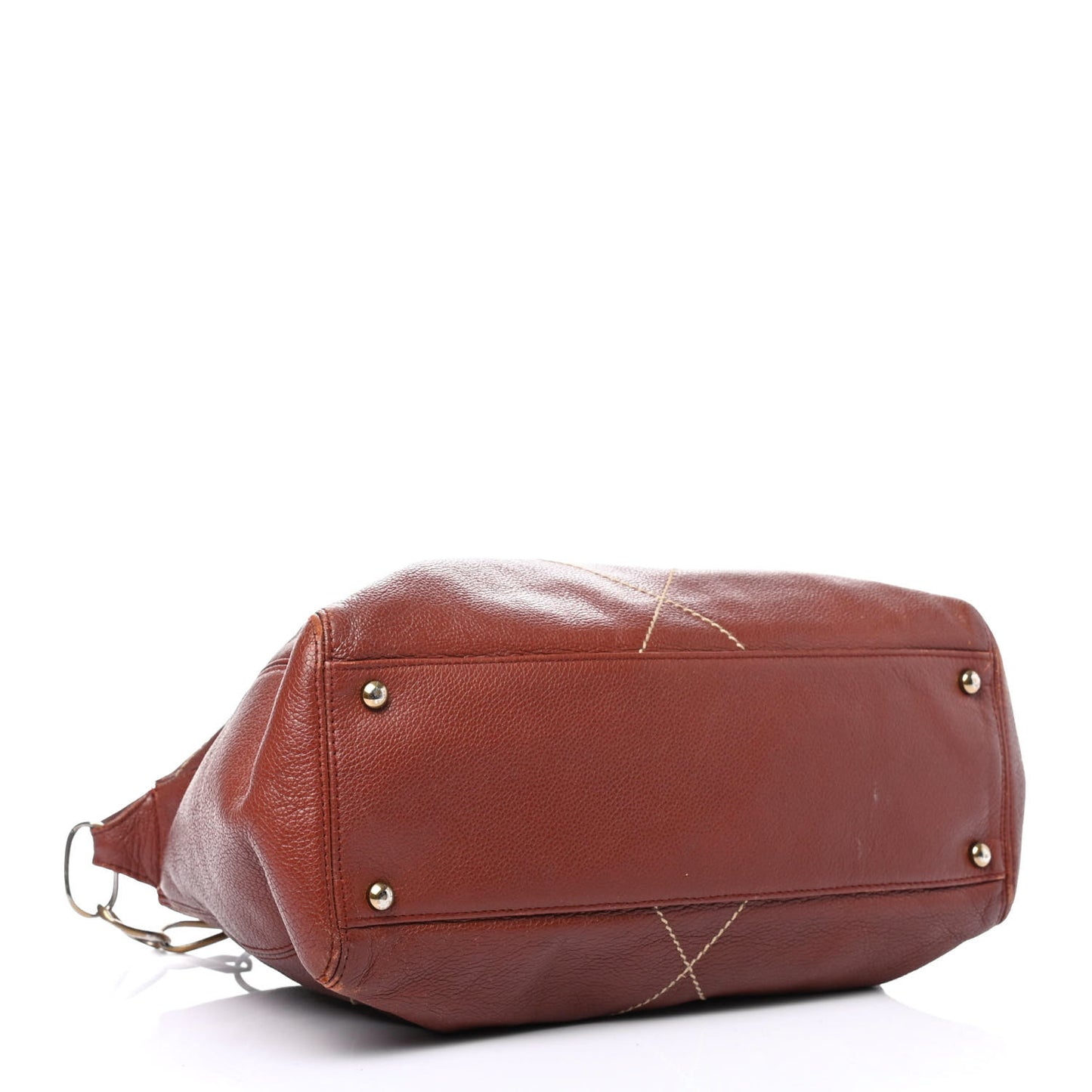 Calfskin Contrast Stitch Shoulder Bag Brown