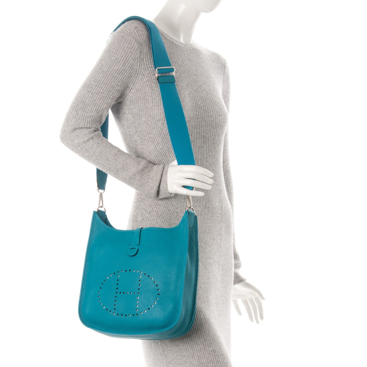 Hermes Taurillon Clemence Evelyne III PM Turquoise 4 of 6