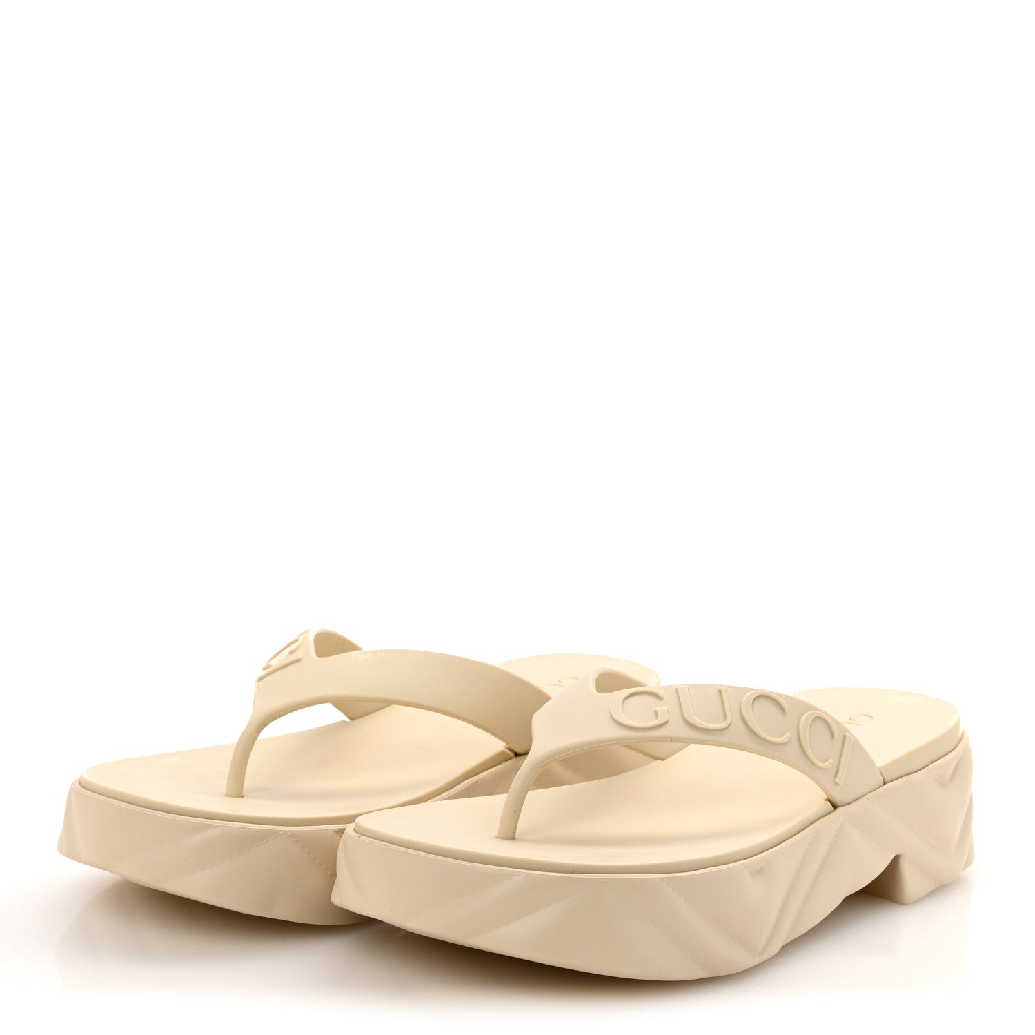 Gucci Rubber Chevron Logo Embossed Womens Thong Platform Sandals 39 Mystic White 4 of 10