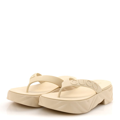Gucci Rubber Chevron Logo Embossed Womens Thong Platform Sandals 39 Mystic White 4 of 10